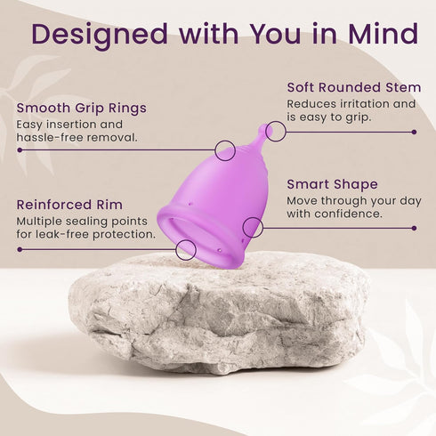 EcoBlossom Reusable Menstrual Cup Set - The Most Reliable Medical Grade Silicone Period Cups - Comfortably use for 12 Hours (2 Small Cups)...