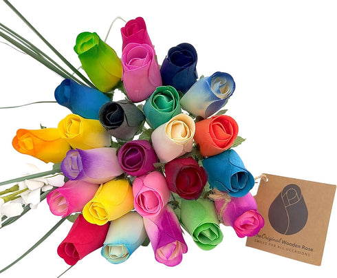 Assorted Colors Wooden Rose Closed Bud Bouquets 2 Dozen...