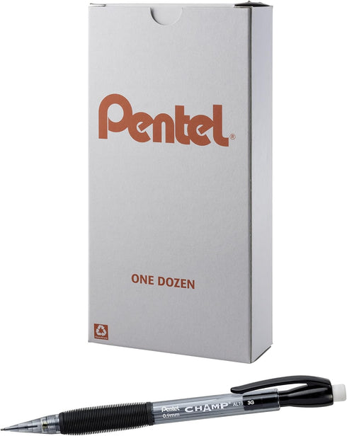 Pentel CHAMP Mechanical Pencil, (0.9mm), Tinted Black Barrel, 12 pack (AL19A)...