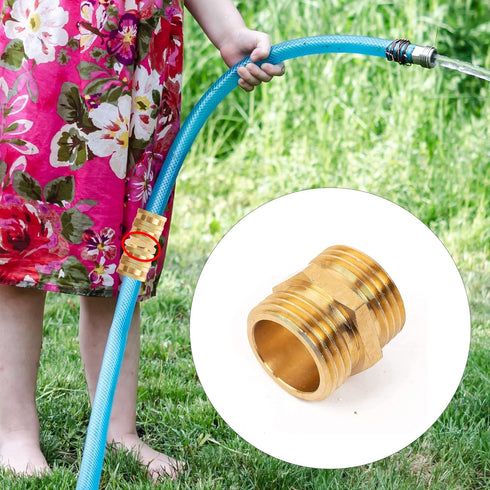 Hourleey Garden Hose Adapter, 3/4 Inch Solid Brass Hose Connectors, 2 Pack Hose Connector with 2 Extra Washers (Male to Male)...