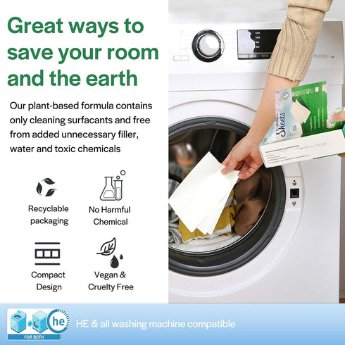 Eco-friendly Laundry Detergent Sheets (80 sheets 160 loads) - Concentrated for Deep Cleaning, Plant Based Laundry Strips, Washer Sheets Detergent ...