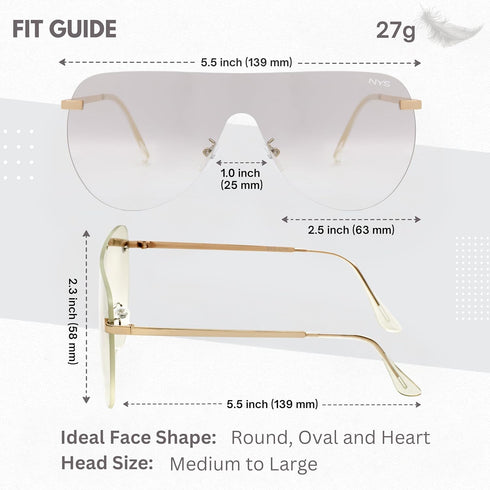 NYS Collection Flat Top Shield Metal Aviator Sunglasses for Men Women 100% UV400 Protection...