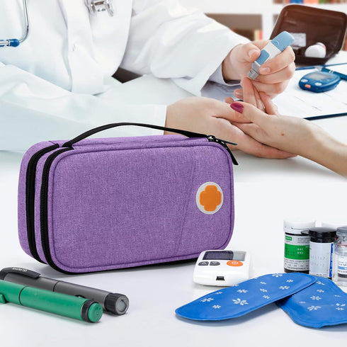 CURMIO Insulated Insulin Cooler Travel Case, Double Layer Diabetic Supplies Storage Bag with Detachable Pouches for Diabetic Medication and Ice Pa...