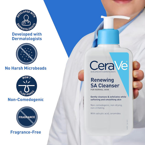 CeraVe SA Cleanser | Salicylic Acid Cleanser with Hyaluronic Acid, Niacinamide & Ceramides| BHA Exfoliant for Face | Fragrance Free Non-Comedogeni...