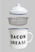 Golden Hills Mercantile Bacon Grease Saver with strainer - rustic mid-century modern farmhouse design, white enamel on metal, 4 inch x 4 inch vint...