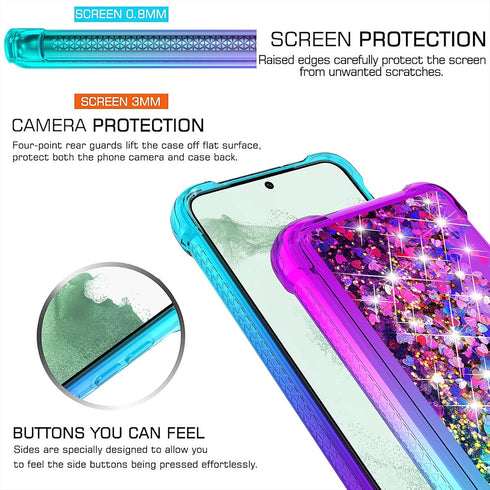 for Samsung S23 Plus Case,S23 Plus Case,with HD Screen Protector,Gradient Quicksand Glitter Liquid Floating Waterfall Durable Girls Cute Phone Cas...