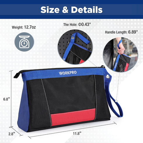 WORKPRO 12" Tool Pouches with Zipper, Utility Bag Pouch for Tool Organizers and Storage, Small Tool Bag, Multipurpose Storage pouch 2-Pack...