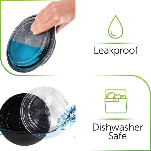 PrepNaturals Reusable Plastic Containers with Lids, 10 Pack, Black, Meal Prep Bowls, Lunch Containers, BPA, PVC and Phthalate Free, Microwave and ...