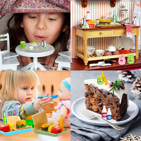 8 Set 20 Pieces Miniature Food Pretend Fast Food Play Toys Set Hamburger Fries Soda Pudding Milk Juice Doll Food Kitchen Accessory Toy for Kids Pa...