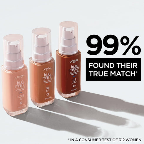 L'Oreal Paris True Match Super-Blendable Foundation, Medium Coverage Liquid Foundation Makeup, C2, Light, 1 Fl Oz...