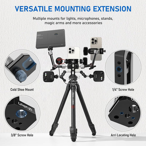 Ulanzi MA53 Metal Phone Tripod Mount Adapter with Arca Swiss/Uka Interface, 2 Cold Shoe, 360° Swivel Cellphone Tripod Adapter, iPhone Sumsang Hold...