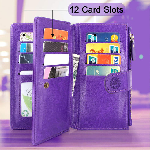 Harryshell Detachable Magnetic Zipper Wallet Leather Case Cash Pocket with 12 Card Slots Holder Wrist Strap for Samsung Galaxy S20 FE 5G (2020) Fl...