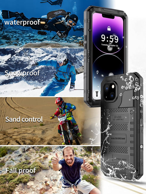 Unitedtime for iPhone 14 Pro Max Case Waterproof with Built-in Screen Protector Full Body Rugged Hard Silicone, Military Grade Shockproof Dustproo...
