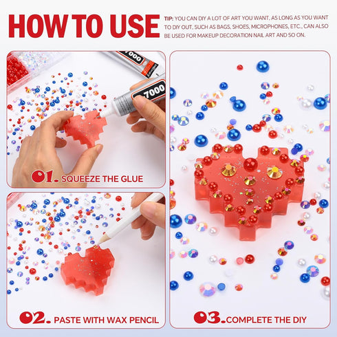 14400PCS Blue Red Flatback Pearls Rhinestones,B7000 Jewelry Glue with Flat Back Pearl and Resin Rhinestones for Crafts,Tumblers,Shoes,Nails,Face A...