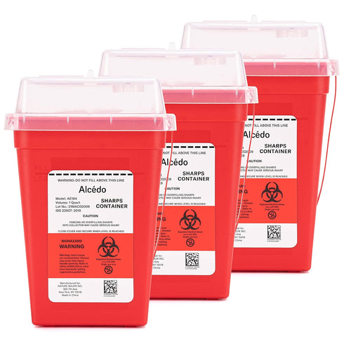 All New Alcedo Sharps Container for Home Use and Professional 1 Quart Plus (3-Pack), Biohazard Needle and Syringe Disposal, Small Portable Contain...
