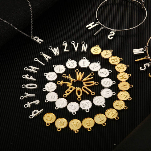 Hicarer 104 Pcs/4 Sets Gold Letter Charms Alphabet Abc Charms A-z Letter Silver Pendants for DIY Bracelet Necklace Jewelry Making Crafting 2 Color...