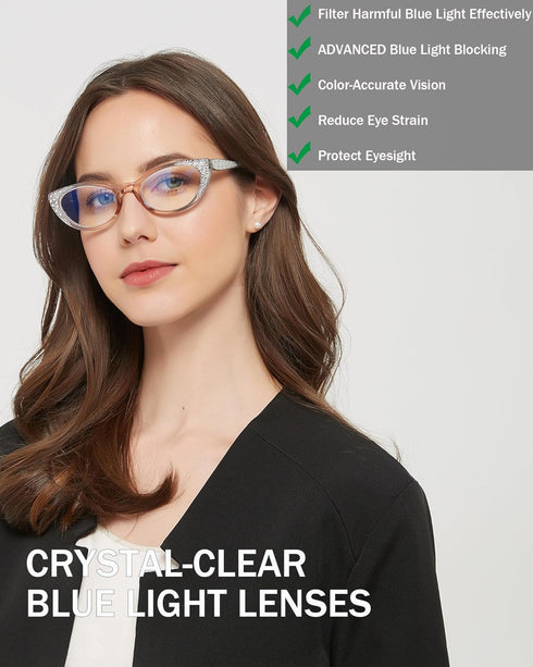 EYEURL Cat Eye Reading Glasses for Women 2.25 Blue Light Blocking 3 Pack Computer Readers with Comfortable Spring Hinge Lightweight Eyeglasses for...