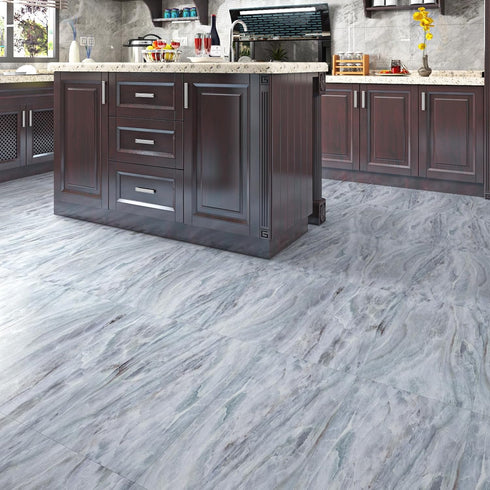 Livelynine Peel and Stick Floor Tile Blue Marble 24X12" 4-Tiles Stick on Bathroom Floor Tiles Peel and Stick Waterproof Vinyl Laminate Flooring Pe...