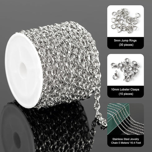 UMAOKANG 5 Meters Stainless Steel Chain for Jewelry Making Lip Chains Bulk Women Necklace Bracelet DIY Jewelry Supplies Findings...