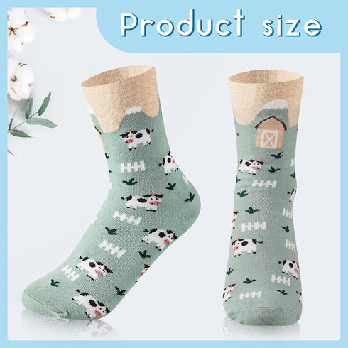 Geyoga 6 Pairs Cow Socks stuff Women's Novelty Girls Funny Animal Cute Cotton Crew Socks Cow Print Cartoon Casual Socks (Adorable Style)...