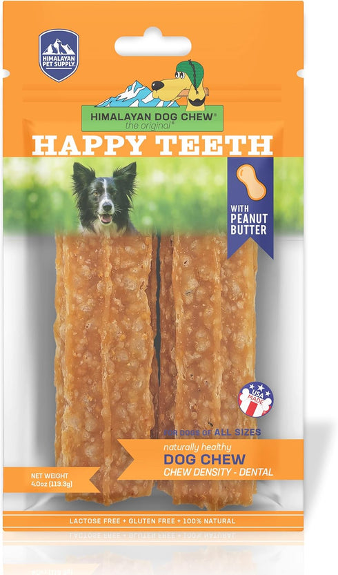 Happy Teeth Natural Cheese Dog Chews | Peanut Butter Flavor | Dental Chew | Protein Rich | Gluten Free - Lactose Free - Wheat Free - Soy Free | 2 ...