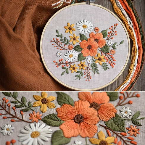 KISSBUTY Embroidery Kit with Pattern, Bamboo Hoop, Color Threads, Floral Pattern (Flowers), for Kid......