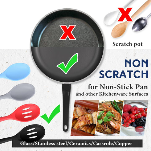 Boao 4 Pcs Silicone Cooking Spoons Set Silicone Serving Spoon Silicone Nonstick Mixing Spoons Slotted Spoons Large Nonstick Heat Resistant Spoons ...