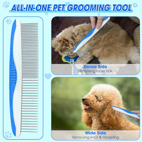 Dog Comb to Remove Tangles and Knots, Cat Comb with Stainless Steel Teeth and Non-Slip Handle, Dog combs for grooming matting for Long Haired Dog,...