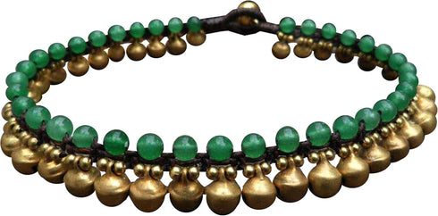 Infinityee888 Trendy Fashion Anklet Green Jade and Brass Bell Ankle Bracelet 10 Inches Woven with Wax Cord Beautiful Handmade Hippie Bohemian Styl...