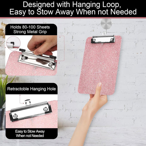 2 PCS A5 Size Clipboards,Glitter Clipboard with Low Profile Clip,Sparkle Plastic Clipboard,Cute Hang Clipboard for Office Supplies Clipboards for ...