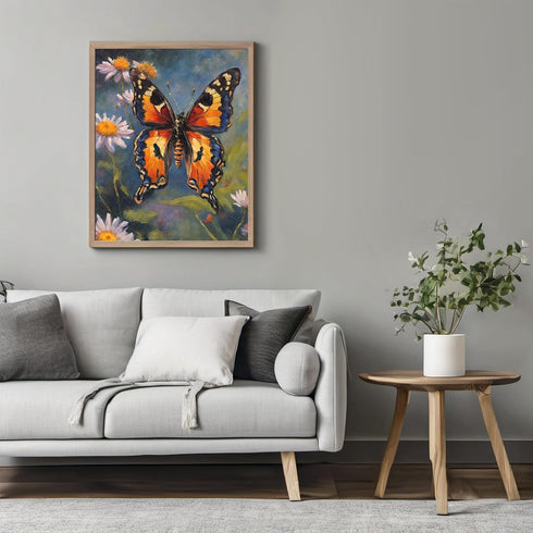 Posterizer 1 pcs- Orange buterfly in between wild white flowers-Art for Animal Lovers-Floral Botanical Art- Gift for Men Women Teens-Living Room ...