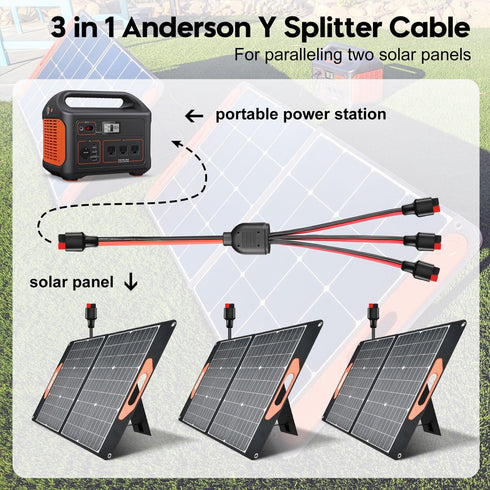 Anderson Y Splitter Cable Solar Panel Connector 1 to 3 Branch Parallel Adapter Cable for Portable Solar Generator Power Station Compatible with Go...