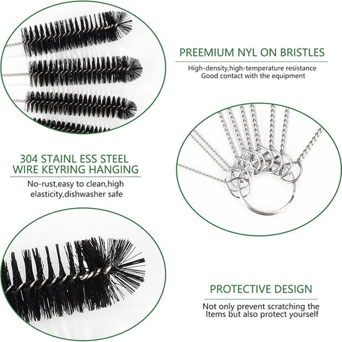CiaraQ Bottle Cleaning Brushes, 8 Inch Nylon Tube Brush Set, Cleaner for Narrow Neck Bottles Cups with Hook, Set of 13pcs. Black...