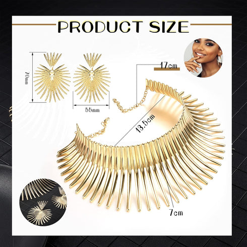 YADOCA African Collar Choker Necklace Earrings Set for Women Gold Statement Tooth Shape Tribal African Jewelry...