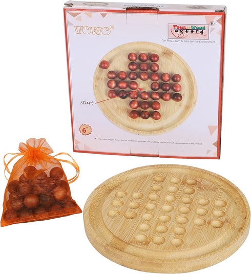 TOWO Wooden Solitaire Game –Peg Solitaire Puzzle Toy - Classic Board Game Marble Chess Mind Game 19.5CM 7.7” Round Board with Wooden Balls One Pla...
