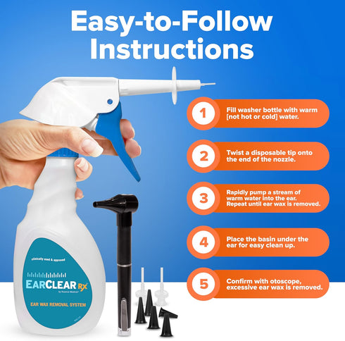 EarClearRX Flexible Tip Kit – Complete at-Home Ear Cleaning Kit for Adults & Kids - Easy-to Use Ear Cleaner - Includes Bottle Washer, Basin, 20 Di...