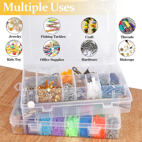 2 Pack 24 Grids Clear Plastic Organizer Box, Storage Container with Adjustable Divider, Craft and Bead Storage Organizer Box for DIY Jewelry Tackl...