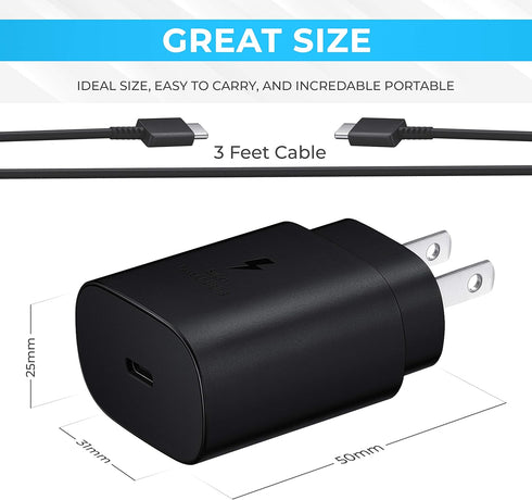 25W Fast Charger & Type C Cable Compatible for Samsung Galaxy S20 / S21 / S21+ / S21 Ultra S10, S9, Note 20, 10, 8, 9, iPad Pro 12.9/11, Google Pi...