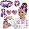Whaline 15pcs 4th of July Accessories Kit Patriotic American Flag Headband Hair Band Hair Scrunchies Earrings Temporary Tattoos Independence Day G...