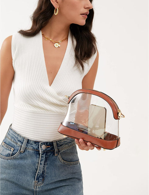 Clear Cross Body Bag with Vegan Leather Trim Stadium Approved Women Shoulder Handbag...