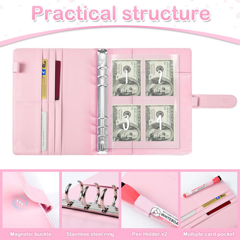 100 Envelope Challenge Binder, A5 Savings Binder with Cash Envelopes for Fun and Easy Savings $5,050 (Pink)...