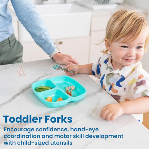 ECR4Kids My First Meal Pal Stainless Steel Forks, Toddler Silverware, White, Light Grey, 3-Pack...