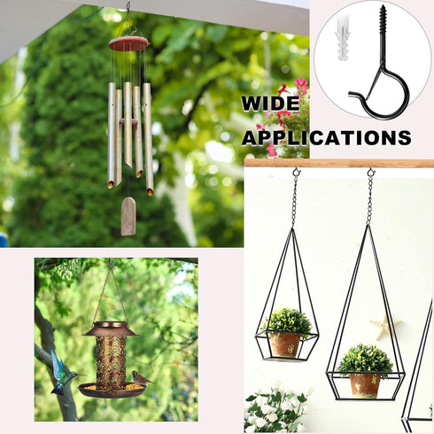 PlusRoc 20 Pack Large 3 Inch Q-Hanger Hooks for Hanging Outdoor String Lights Plants, Black Cup Hooks Screw in Eye Hooks wood Fence Wall Mount Cei...