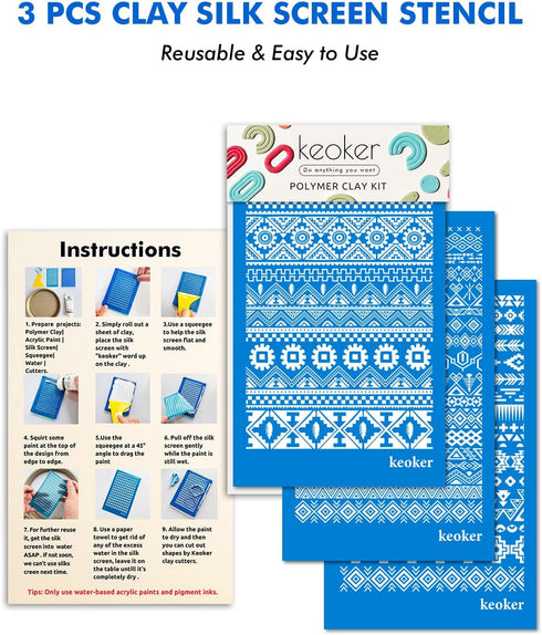Keoker Aztec Silk Screen Stencils for Polymer Clay, 3PCS Aztec Silk Screen for Polymer Clay, for Printing on Jewelry Clay Earrings Decoration, Eac...