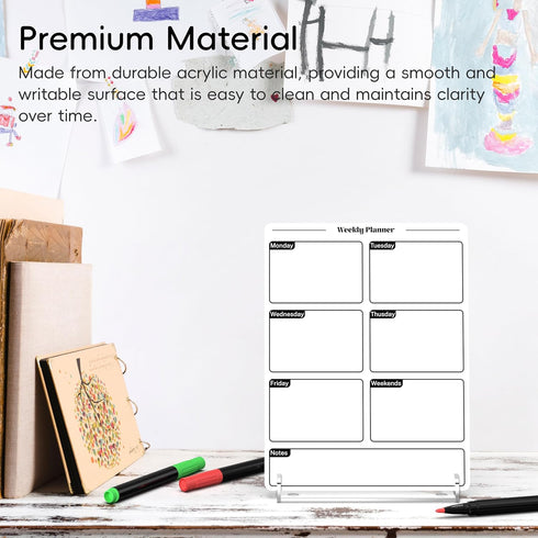 Acrylic Planning Board with Storage Base, Mini Whiteboard for Desk, Small Dry Erase Board with Weekly Planner Menu, Reusable Desk Notepad for Home...