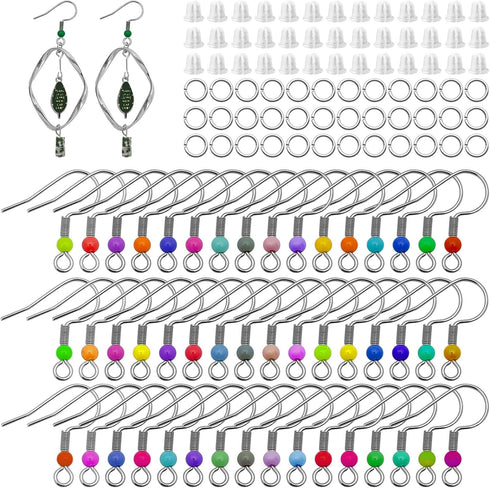 600Pcs Earring Hooks for Jewelry Making Stainless Steel French Earring Hooks Hypoallergenic Ear Wires Colorful Fish Hook Earrings with Earring Bac...