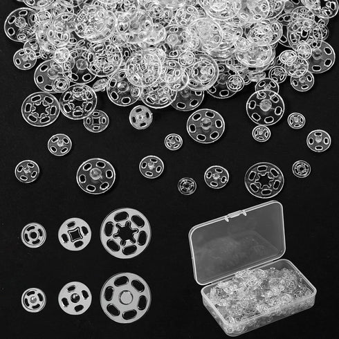 150 Sets Plastic Snap Fasteners Buttons Invisible Sewing on Snap Buttons 7.5 mm 10 mm 15 mm Round Clear Press Button Transparent Sew-on Button wit...