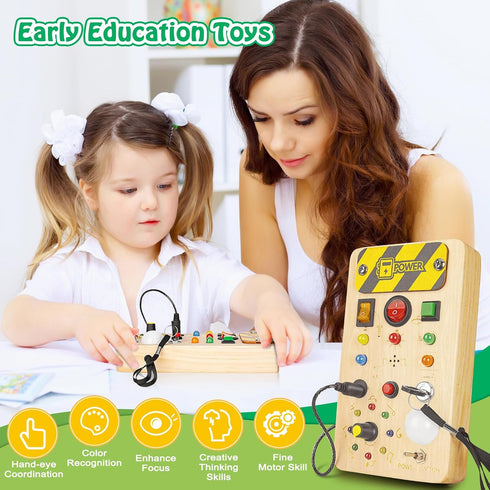 Montessori Musical Busy Board, Wooden Sensory Montessori Toys with Lights, Baby Travel Toys, Birthday for Boys Girls 1 + Year Old, Toddler Educati...