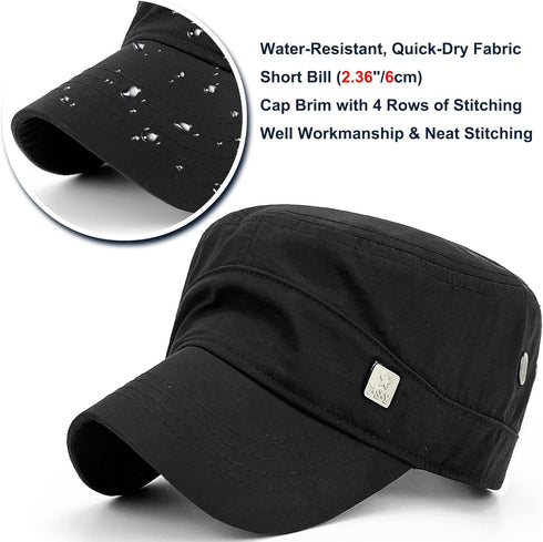 REDSHARKS Polyester Water Resistant Military Caps for Men Quick Dry Cadet Hats for Women Army Cap Flat Top Dad Hat...