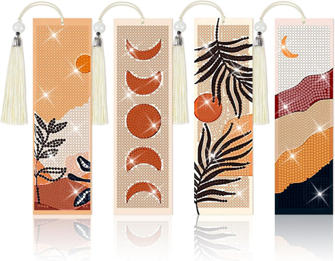 4 Pieces Boho Diamond Art Bookmarks 5d Bookmark Boho Beaded Bookmark Leather Tassel Bookmark for DIY Making Beginner Kids Adults Arts Craft Suppli...